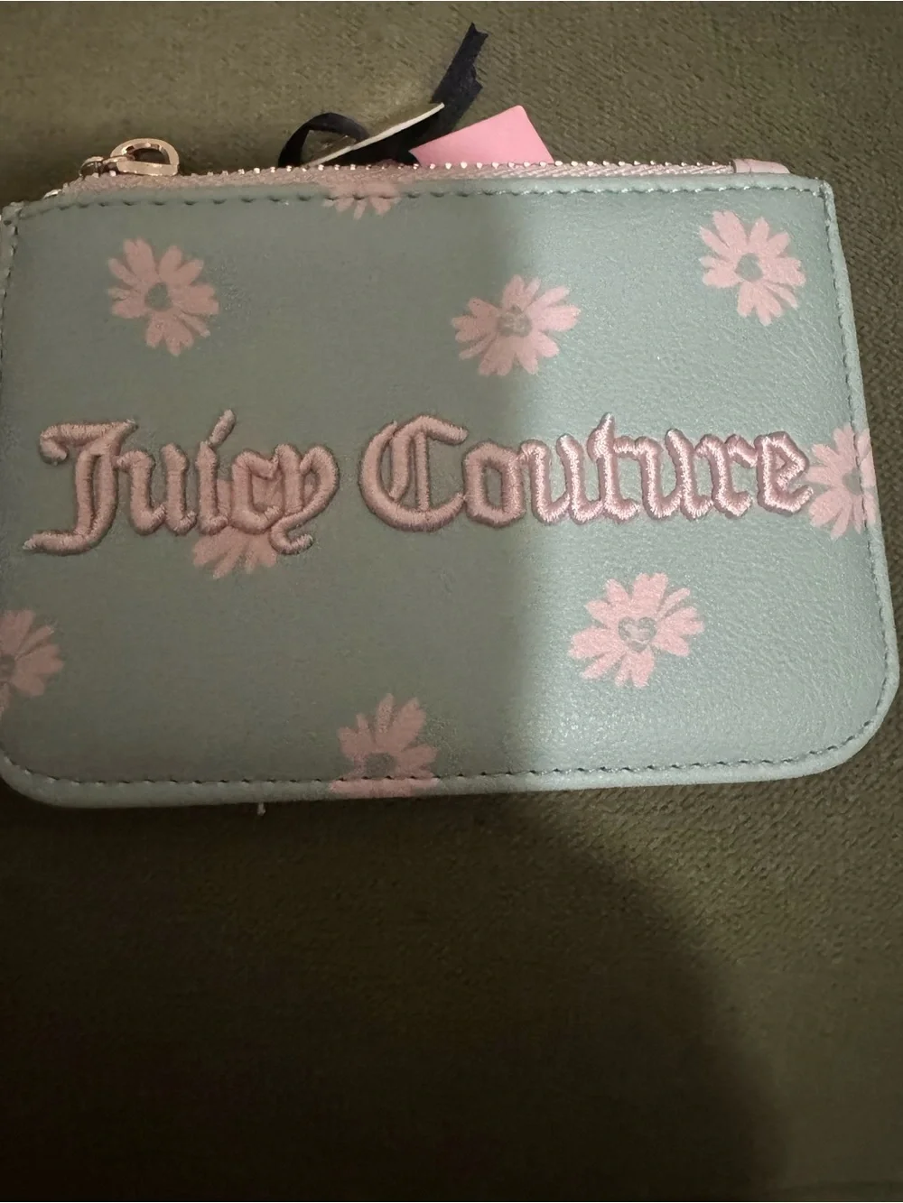 Juicy Couture Mint & Pink Floral Coin Pouch and Keyring Set